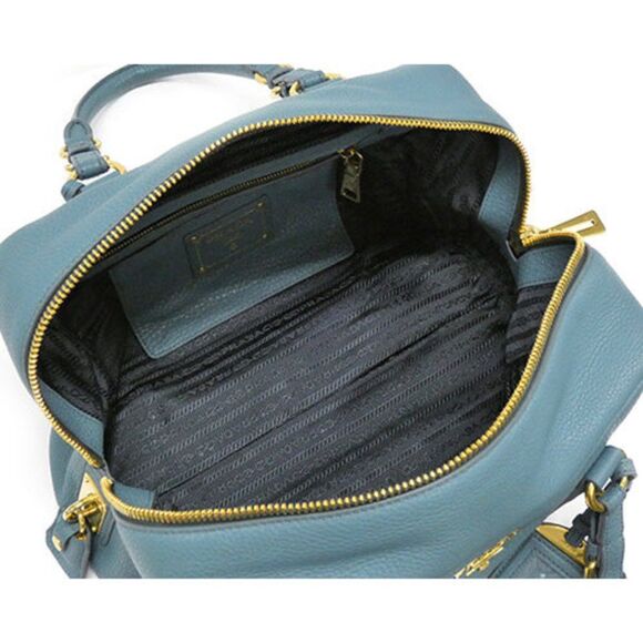 Prada Vit.daino Mini Boston Bag Leather Blue - Picture 9 of 11